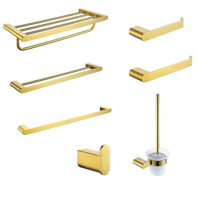 China Viable Morden Fit Luxury 4 5 6 7 Piece Gold Hotel Washroom Set Stainless Steel Towel Rack Paper Brush Holder Bathroom Accessories for sale