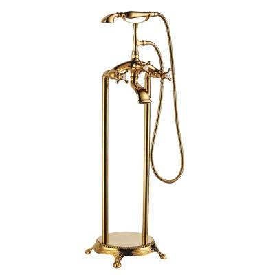 China Without Slide Bar Gold Freestand Bathroom Bathtub Mixer Tap Freestanding Bathtub Faucet for sale