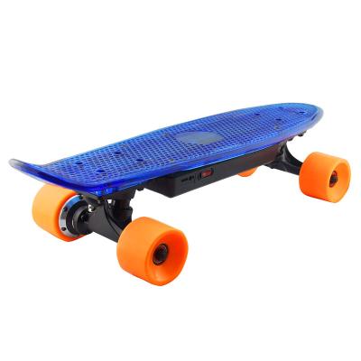 China High-elasticity PU Blue Easy Carry 4 Wheel Electric Skateboard With LED for sale