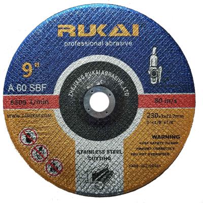 China RUKAI 9INCH 230X3X22 Cutter Wheel Abrasive Cutter Disc For Metal Steel for sale