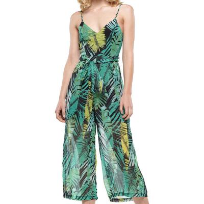 China Summer Style Anti-Static Women Jumpsuit Double Shoulder Sling Tropical Digital Printing Jumpsuit for sale