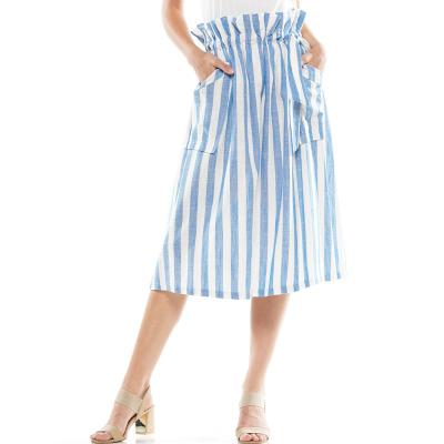 China Factory Wholesale Fashionable Anti-Static Women's New Color Striped Midi Striped Pocket Skirts High Line Waist A Skirt for sale