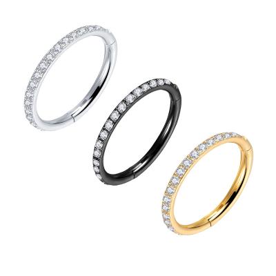 China Best Price Punk Diamante Hinged Ring Body Pierced Jewelry Titanium Side Facing Septum Nose Ring Ear Helix Jewelry Snug for sale