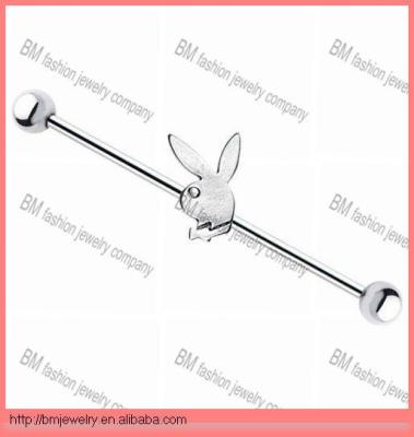 China Fashion Body Jewelry 316L Stainless Steel Rabbit Head Unique Industrial Barbell Earrings Fake Piercing Body Jewelry Wholesale for sale