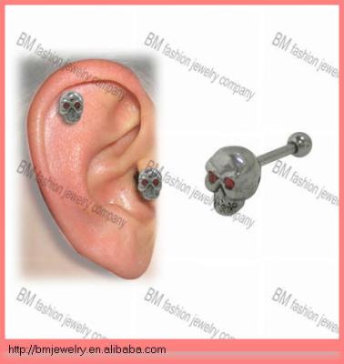 China Fashion Body Jewelry Cartilage Tragus Jewelry Skull Piercing Stud Earrings For Men With Red Jewelry for sale