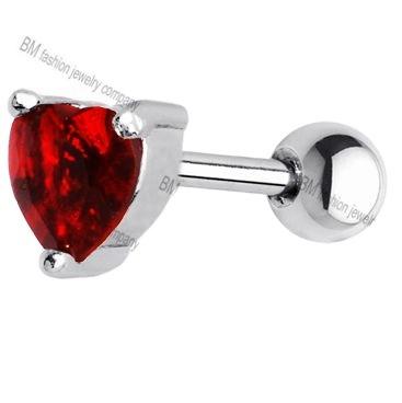 China Punk 16 Gauge 5mm CZ Red Heart Cartilage Pierced Tragus Earring for sale