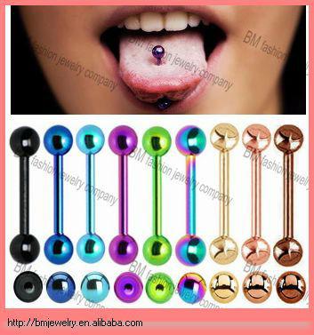 China Fashion Cool Popular Stainles Barbell Tongue Ring Titanium Plated Steel Body Jewelry for sale