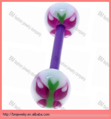 China BUTTERFLY Jewelry Fashion Piercing Jewelry BIOPLAST Piercing Barbell Tongue Ring Purple Body Tongue Piercing Design for sale