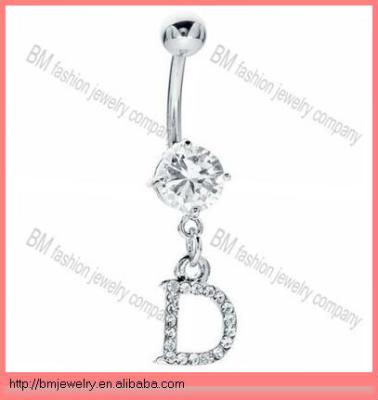 China CZ D Initial Belly Button Body Glitter Jewelry Dangle Navel Belly Button Piercing Ring - 14G for sale