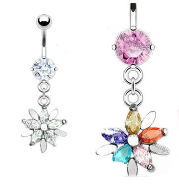 China Flower Punk Colorful Crystal Belly Button Navel Piercing Rings Free For Sale Jewelry for sale