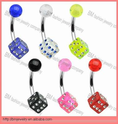 China Fashion Charming Elegant Dice Belly Ring Rhinestone Acrylic Navel Rings Piercing Jewelry for sale