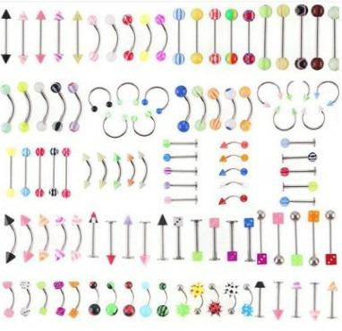 China Hiphop Stainless Steel Eyebrow Navel Belly Lip Nose Acrylic Tongue Rings Piercing Bar Ring Body Jewelry Wholesale 105pcs/set for sale