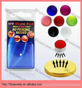 China Fashion Fake Body Jewelry UV Colorful Magnet Magna Nose Ear Lip Stud Non Piercing Ball for sale