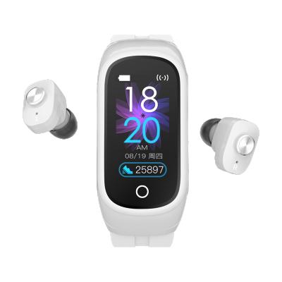 China New Single Touch Screen N8 Watchbuds With Dual BT Earphones Blood Pressure Heart Rate N8 Smart Watch for sale