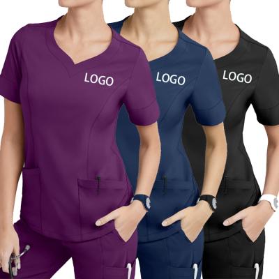 China Top+Pant Anti Wrinkle Water Resist Soft Fabric Stretch Nurse Scrubs Hospital Medical Uniform Scrubs Tops Scrubs for sale