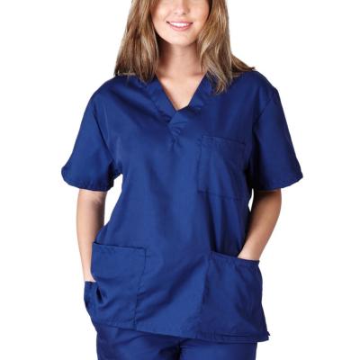 China Printing Scrub Tops Men Unisex Navy Medical V-Neck Polyester Cotton Blend Fabric Hospital Nursing Scrub Tops for sale