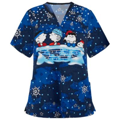 China Printing Scrub Tops Women Hospital Apparel Uniforms Hot Srubs Medical Christmas Scrubs Nurse Uniform Top for sale