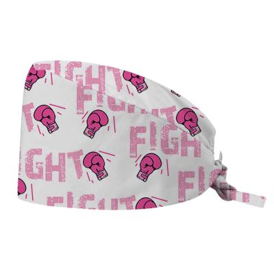 China Custom Fashionable Pink Hospital OEM Factory Women's Breast Cancer Awareness Scrubs Hats With Sweat Bands for sale