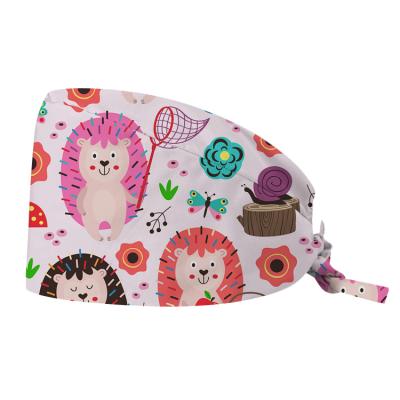 China 2021 New Design Hospital Nurse Cute Cartoon Hedgehog Headband Cotton Breathable Scrub Hat for sale