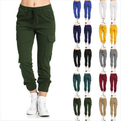 China hot wholesale Anti-wrinkle ladies work elastic waistband streetwear women cargo pants pants with 4 pockets for sale