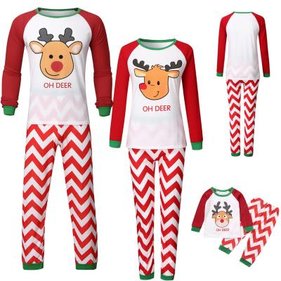 China Red White Stripe Matching Christmas Pajamas Family Dad Mom Kids Christmas Deer Apparel Breathable Cute White Pajamas for sale