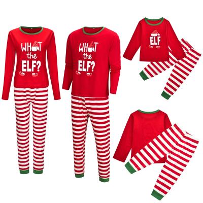 China Breathable Red Household Matching Pajamas What The Elf Family Matching Christmas Pajamas Red White Stripe for sale