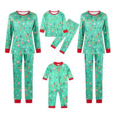 China Christmas Green Color Cloth Comfortable Family Breathable Cute Print Matching Pajamas For Family for sale