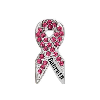 China Christmas Design Lapel Pin Breast Cancer Awareness Brooch Breast Cancer Rhinestone Brooch Pins for sale