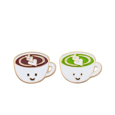 China Christmas OEM Plating Cute Gold Iron Metal Logo Design Coffee Cup Metal Brooches Lapel Pins for sale