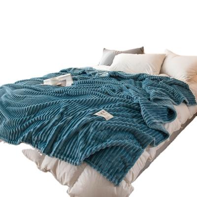 China New Knitting 100% Single Layer Solid Color Polyester Flannel Antistatic Ribbed Bed Blanket for sale