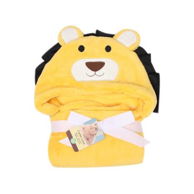 China Anti-Static Animal Patterns Flannel Throw Blanket Cartoon Hooded Blankets For Baby for sale