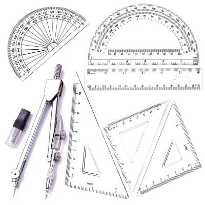 China LULAND Quality Plastic Compass, Linear Ruler Protractor 7 Piece Geometry School Set for sale