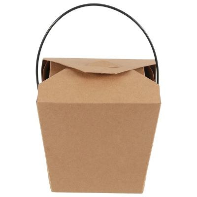 China Disposable Brown Kraft Take Out Boxes With Plastic Wire Handle for sale