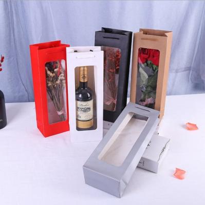 China Gift & Craft Wine Strong Paper Bag With Double Nylon Single Bottle Bag Portable Packing Box Gift Ribbon Wine Oil Bottle Carrier Package for sale