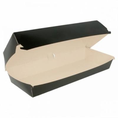 China Disposable Black Card Clamshell Extra Long Food Boxes for sale