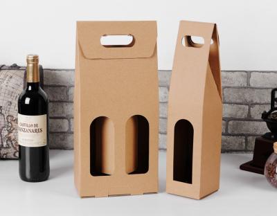 China Gift & Craft Sweated Gift Box Kraft Paper Wine Packing Box With Handle Eco Friendly Packaging for sale