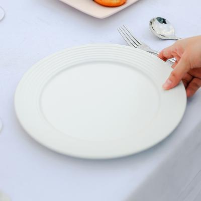 China Viable Manufacturing Wholesale 10 Inch Nordic Stripe Design Ceramic Dinner Dish for sale