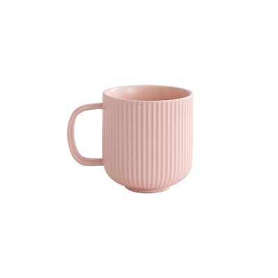 China Sustainable Hot Sale 350ml Matte Pink Lantern Line Wholesale Ceramic Tea Cups With Handle for sale