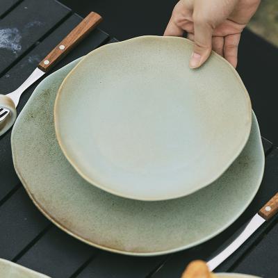 China Viable Antique Style 8 Inch Rust Stoneware Steel Ceramic Round Dinner Dish for sale