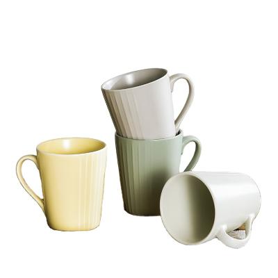 China Sustainable Nordic Simple Design Embossed Outdoor Couple 350ml Ceramic Mug Coffee Cup Mugs Porcelain Set for sale