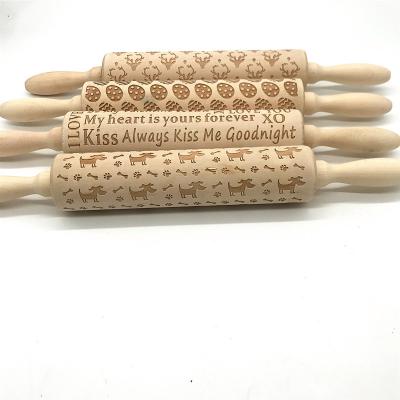 China Copy of Christmas Europe Rolling Pin Laser Engraved Embossed Rolling Pin Animal Biscuit Rolling Pin for sale