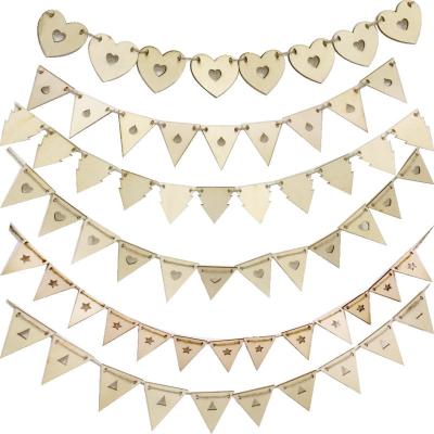 China Europe DIY Handcraft Wooden Christmas Wedding Decoration Craft Pennant Party Pull Flag for sale