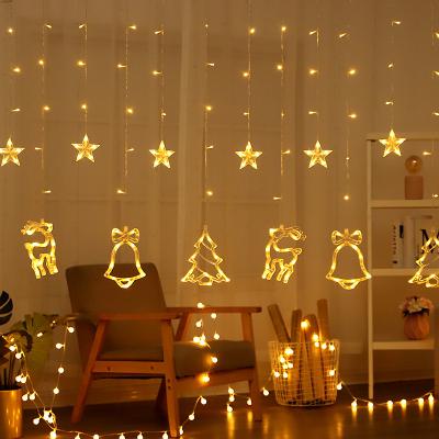 China Led Star Curtain Lights 138 Christmas String Lights Tree Garland Fairy Led Icicle Light Star Bell Deer Party Wedding Holiday New Year Decor for sale