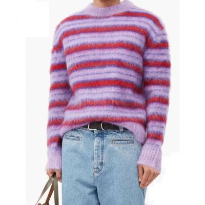 China 2021 Anti-wrinkle custom OEM and ODM men's mohair Fuzzy Jacquard Long Sleeve knitted winter pullover kint crewneck knitwear sweater men for sale