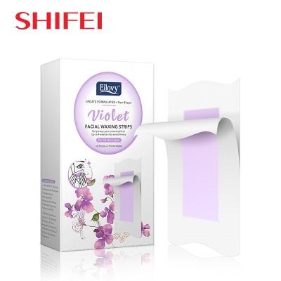 China Wax +Non-woven Strips Safe Hair Removal Disposable Lip Hair Body 5*10cm Lavender Wax Strips Paper for sale