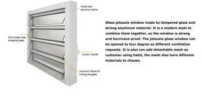 China Aluminium raam glas ruiters Poedercoating glas Louver ramen Te koop