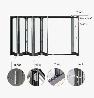 China Exterior Aluminum Glass Folding Door Soundproof Air Tight Glass Patio Folding Door for sale