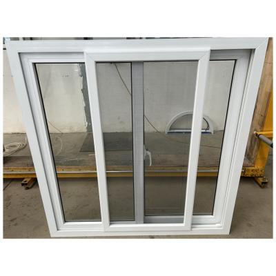 China Ventana corredera de PVC con doble malla corredera con banda de lavado Ventana de vidrio templado transparente en venta