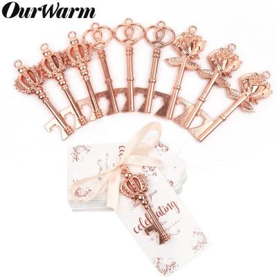 China Wedding Party Decoration Favors At OurWarm Cheap Bulk Gold Rose Key Bottle Opener Thank Souvenirs 10pcs You Wedding Gifts Favors For Guests for sale