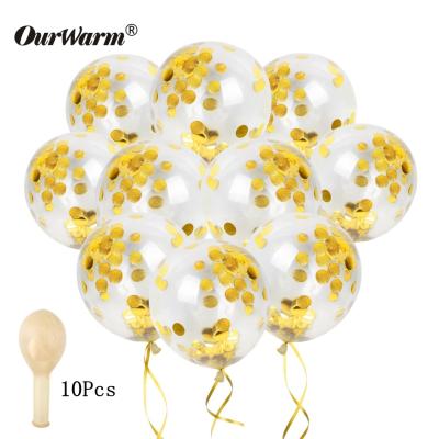 China OurWarm 10pcs Single Party Decoration Gold Clear Confetti Helium Latex Birthday Balloons Bulk for sale